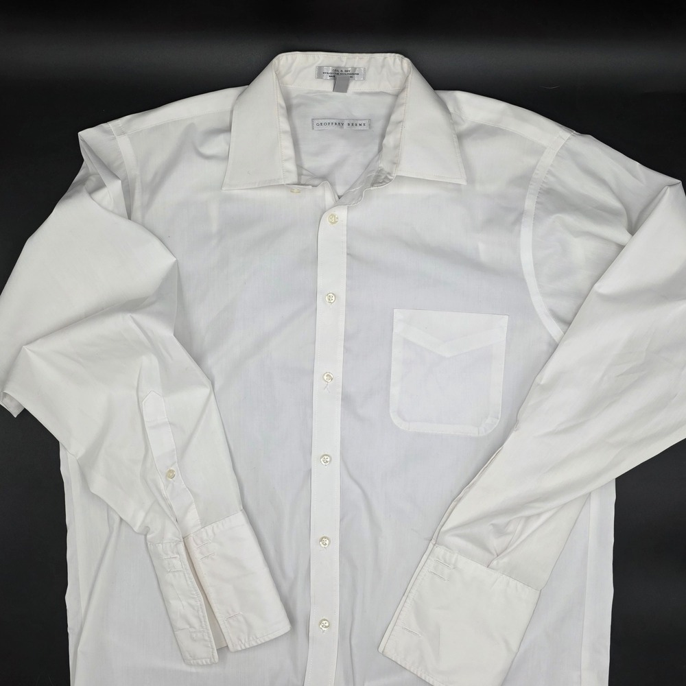 Geoffrey Beene Mens White Wrinkle Free Dress Shirt 16.5 34/35 French Cuff Large